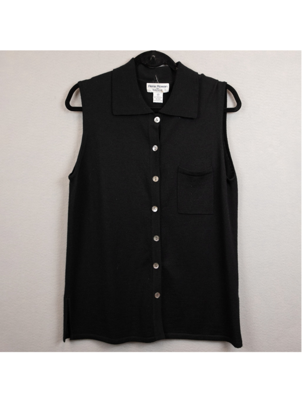 Rena Rowan black sleeveless lambswool blend button down sweater vest-M
